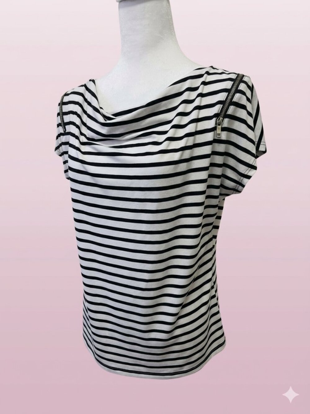 Worthington Women's Large Striped Tunic White & Black Striped Short Sleeve - Picture 2 of 10